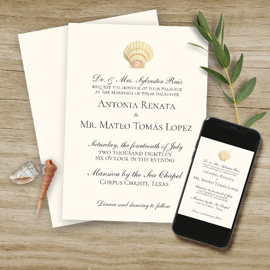 Invitation Mariage simple coquille vintage