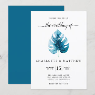 Invitation Mariage simple couleur d'aquarelle tropicale Monst