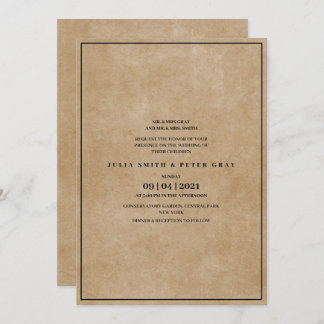 Invitation Mariage simple dans du papier marron de style vint