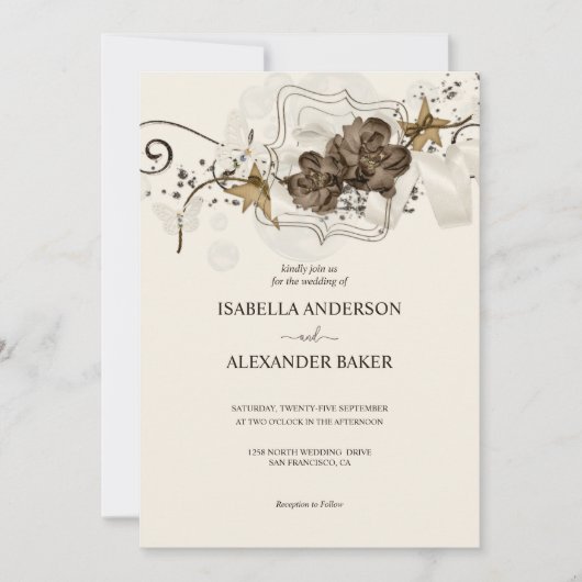 Invitation Mariage simple d'arrangement floral (Devant)
