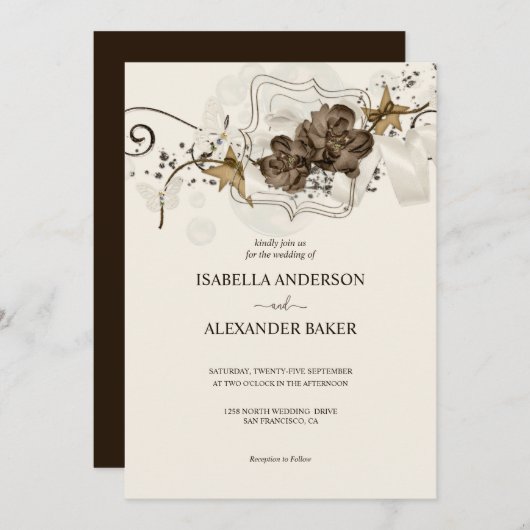 Invitation Mariage simple d'arrangement floral (Devant / Derrière)