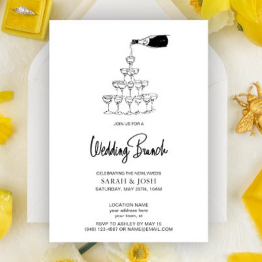 Invitation Mariage simple de Champagne noir & blanc Brunch
