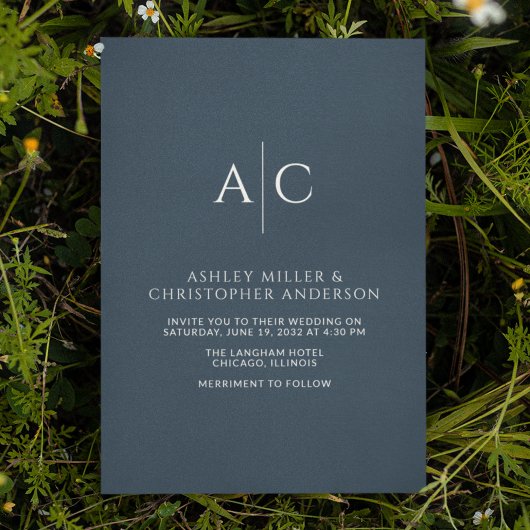 Invitation Mariage simple de monogramme bleu marine