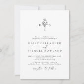 Invitation Mariage simple de monogramme floral noir et blanc (Devant)