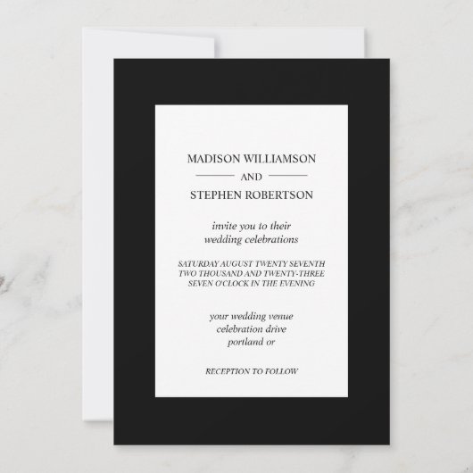 Invitation Mariage simple de monogramme noir et blanc (Dos)