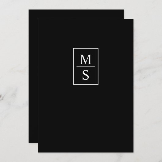 Invitation Mariage simple de monogramme noir et blanc (Devant / Derrière)