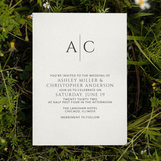 Invitation Mariage simple de monogramme noir et blanc