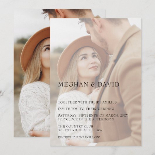 Invitation Mariage simple de superposition photo complète (Devant / Derrière)