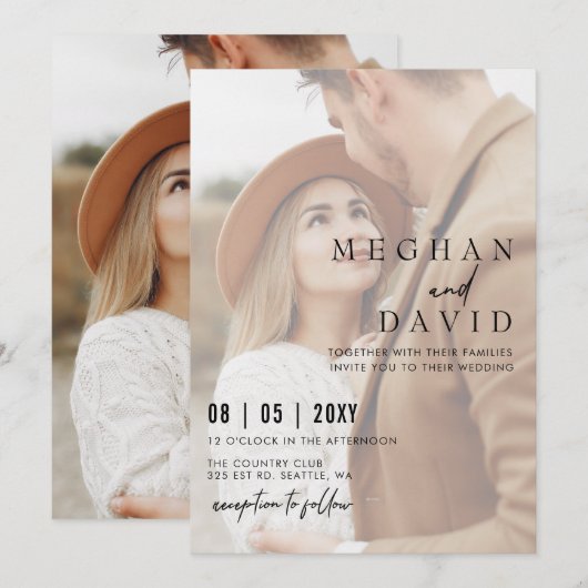 Invitation Mariage simple de superposition photo complète (Devant / Derrière)
