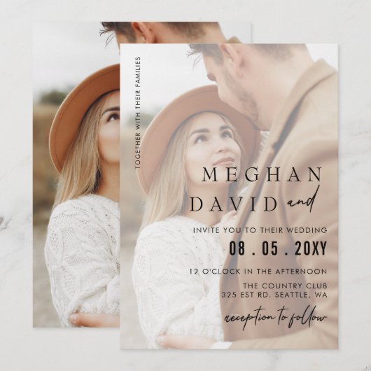 Invitation Mariage simple de superposition photo complète (Devant / Derrière)