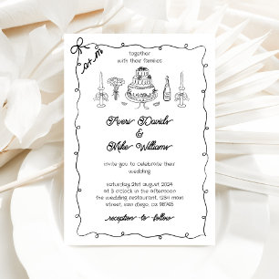 Invitation Mariage simple d'écriture rétro noir et blanc