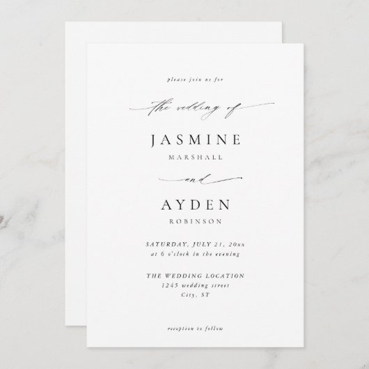 Invitation Mariage simple d'élégance - Blanc (Devant / Derrière)