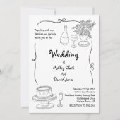 Invitation Mariage simple doodlé noir et blanc  (Devant)