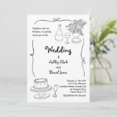 Invitation Mariage simple doodlé noir et blanc  (Debout devant)