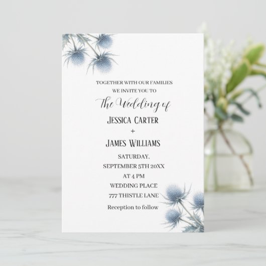 Invitation Mariage Simple Écossais Chardon Bleu (Debout devant)