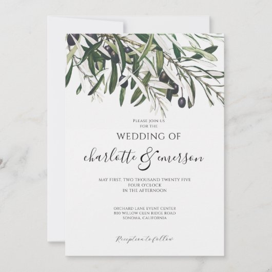 Invitation Mariage simple élégant à branche d'olivier (Devant)