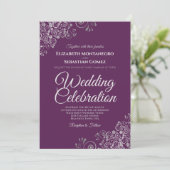 Invitation Mariage Simple Élégant Argent sur Violet (Debout devant)