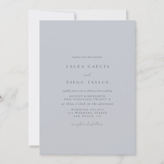 Invitation Mariage simple élégant bleu poudre (Devant)