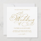 Invitation Mariage Simple Élégant Écriture Feuille d'Or (Devant)