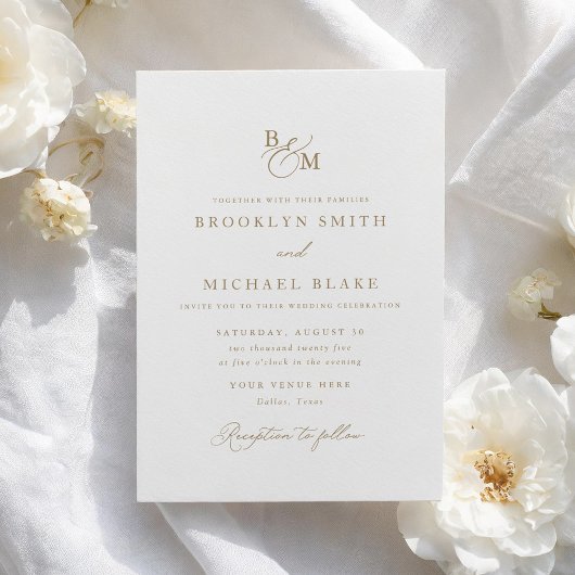 Invitation Mariage simple Elegant Gold Monogram