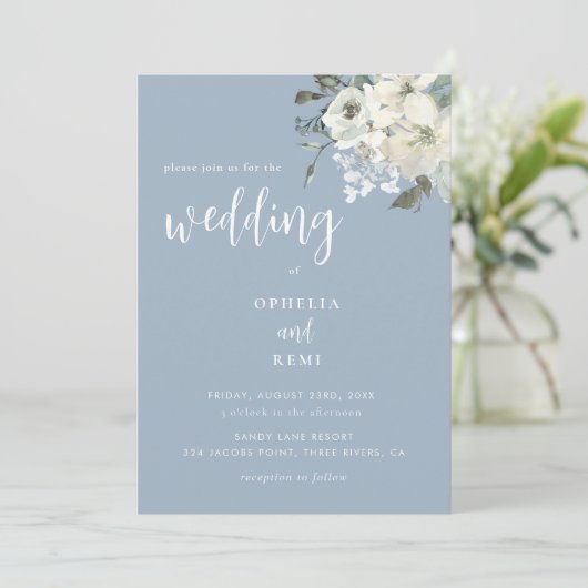 Invitation Mariage Simple Élégant Moderne Bleu Poussière   (Debout devant)