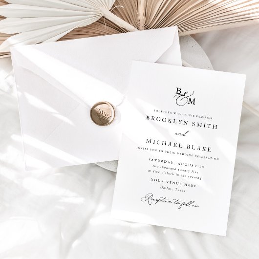 Invitation Mariage simple Elegant noir et blanc