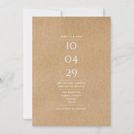 Invitation Mariage Simple Élégant Rustique Date Spéciale (Devant)