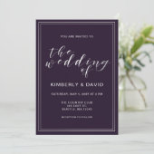 Invitation Mariage simple en argent violet (Debout devant)
