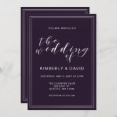 Invitation Mariage simple en argent violet (Devant / Derrière)
