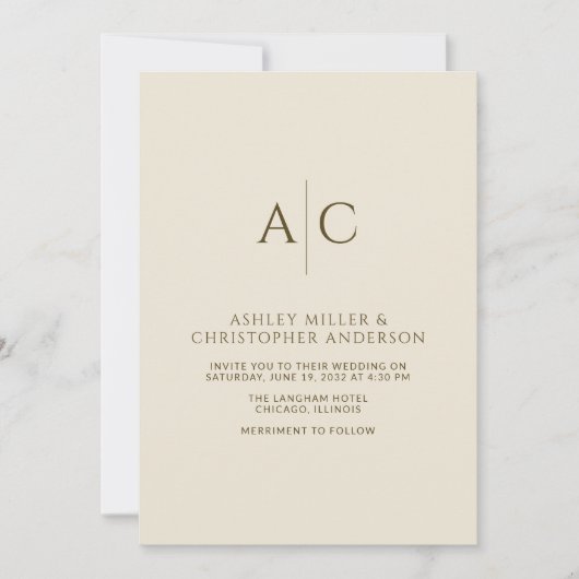 Invitation Mariage simple en bronze foncé et en or (Devant)