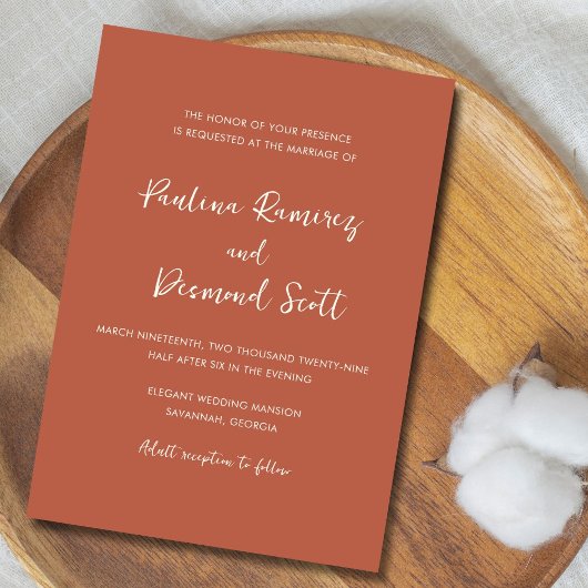 Invitation Mariage simple en cuivre moderne