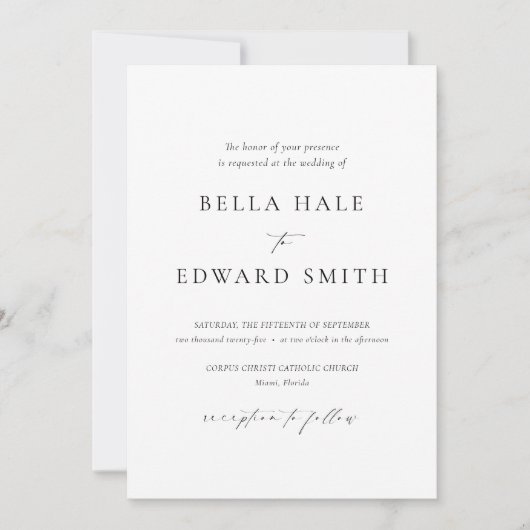 Invitation Mariage simple en noir blanc (Devant)
