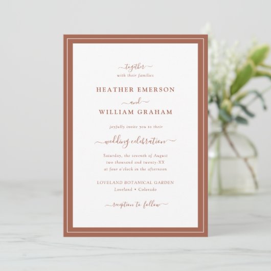 Invitation Mariage simple en terre cuite (Debout devant)