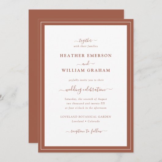 Invitation Mariage simple en terre cuite (Devant / Derrière)