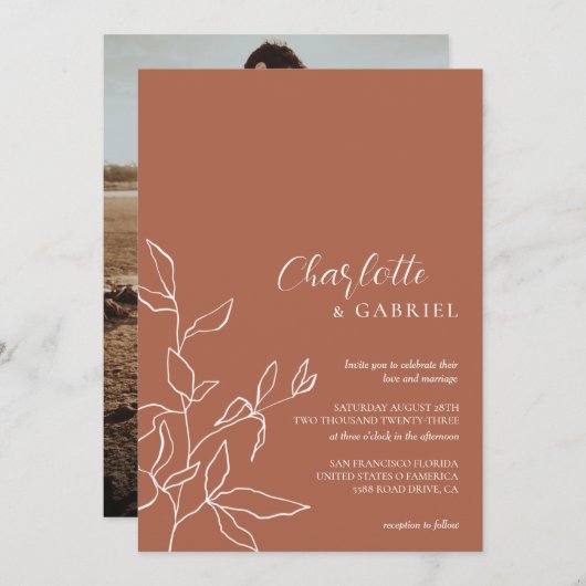 Invitation Mariage simple en terre cuite de Bohême (Devant / Derrière)