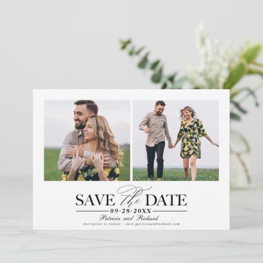 Invitation Mariage Simple Et Design Enregistrer La Date 2 Pho (Debout devant)