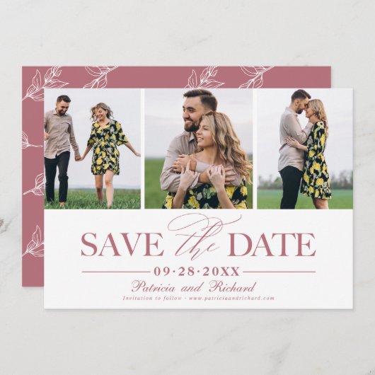 Invitation Mariage Simple Et Design Enregistrer La Date 3 Pho (Devant / Derrière)