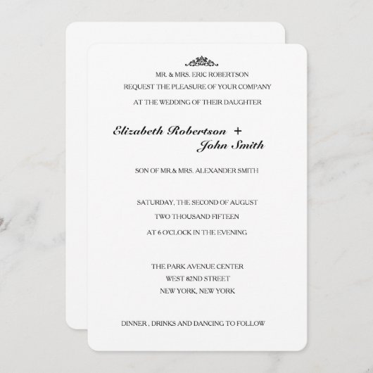 Invitation Mariage simple et élégant (Devant / Derrière)