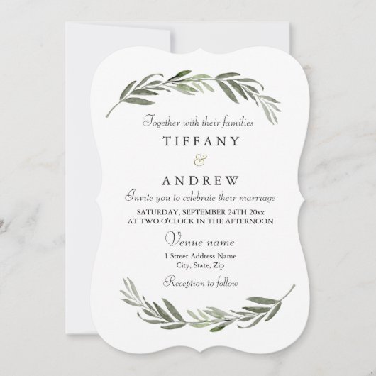 Invitation Mariage simple et élégant à feuilles (Devant)