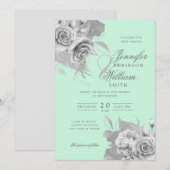 Invitation Mariage simple et élégant Argent Floral & Foil Min (Devant / Derrière)