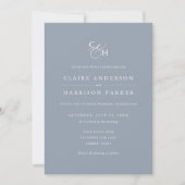 Invitation Mariage simple et élégant de monogramme bleu foncé (Devant)