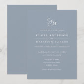 Invitation Mariage simple et élégant de monogramme bleu foncé (Devant / Derrière)