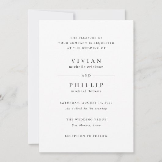 Invitation Mariage simple et élégant de Vivian (Devant)