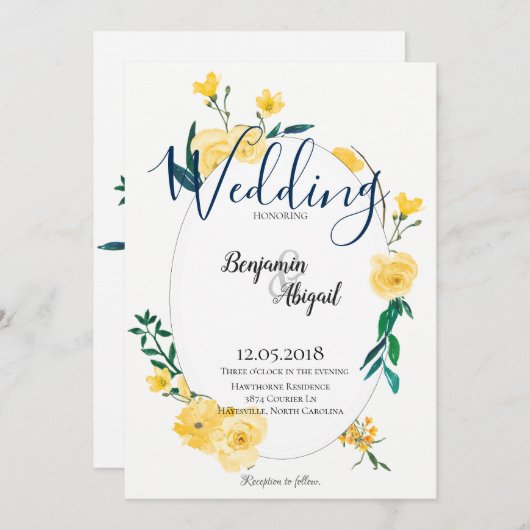 Invitation Mariage simple et élégant des fleurs jaunes de pri (Devant / Derrière)