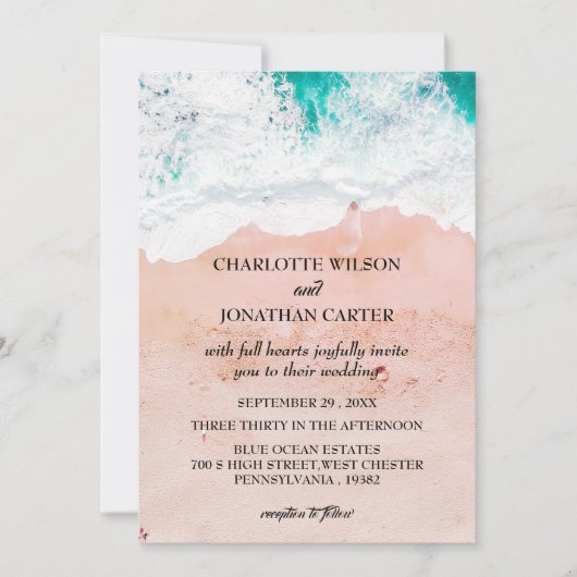 Invitation Mariage simple et élégant sur la plage côtière tro (Devant)