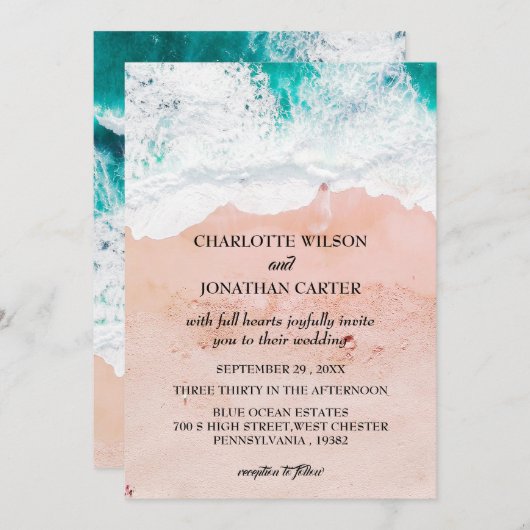 Invitation Mariage simple et élégant sur la plage côtière tro (Devant / Derrière)