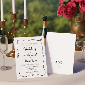 Invitation Mariage Simple et Fantaisiste Dessiné à la Main en