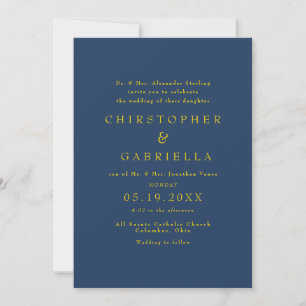 Invitation Mariage simple et formel bleu marine et or