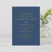Invitation Mariage simple et formel bleu marine et or (Debout devant)