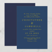 Invitation Mariage simple et formel bleu marine et or (Devant / Derrière)